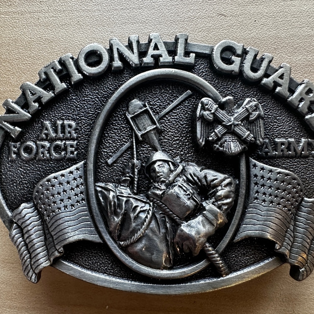 Vintage 1982 US Army & Air Force National Guard Bergamot Brass Works Belt Buckle